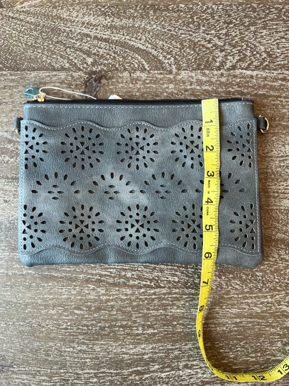 Be Clever faux leather Gray Wristlet Clutch with Cutouts - Picture 7 of 8